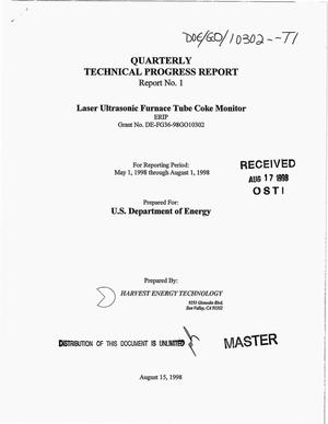 Laser ultrasonic furnace tube coke monitor. Quarterly technical progress report No. 1, May 1--August 1, 1998