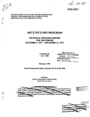 AFCT/TFCT/ISFS Program. Technical progress report for the period October 1, 1977--December 31, 1977