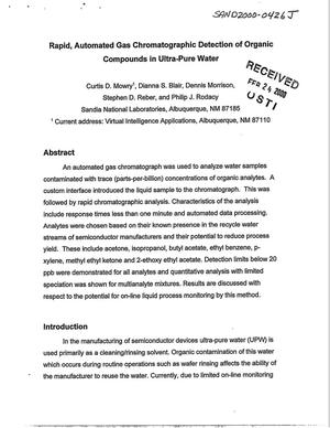 Rapid, automated gas chromatographic detection of organic compounds in ultra-pure water
