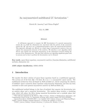 An unsymmetrized multifrontal LU factorization