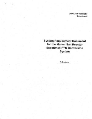 Systems Requirement Document for the MSRE U-233 Conversion System