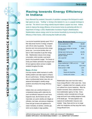 Racing Towards Energy Efficiency in Indiana: Weatherization Assistance Close-Up Fact Sheet