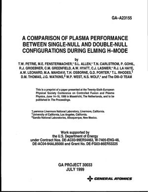 A Comparison of Plasma Performance Between Single-Null and Double-Null Configurations During Elming H-Mode