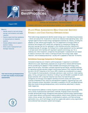 Plant-Wide Assessments Help Industry Identify Energy and Cost Savings Opportunities: Office of Industrial Technologies (OIT) Industries of the Future BestPractices Plant-Wide Assessments Fact Sheet