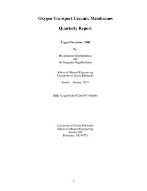 Oxygen Transport Ceramic Membranes Quarterly Report
