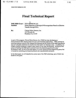 Final Report: Direct Detection of Biological Microorganisms Based on Electron Transfer through DNA, September 1, 1995 - July 8, 1998