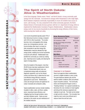 The Spirit of North Dakota: Alive in Weatherization; Weatherization Assistance Close-Up Fact Sheet