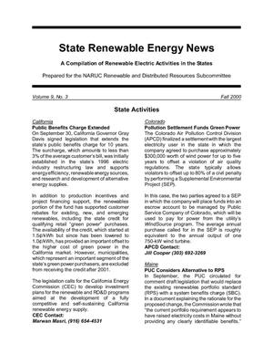 State Renewable Energy News, Vol. 9, No. 3, Fall 2000