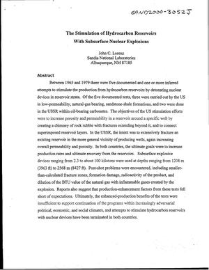 The Stimulation of Hydrocarbon Reservoirs with Subsurface Nuclear Explosions