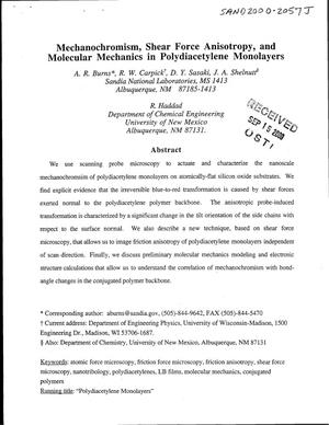 Mechanochromism, Shear Force Anisotropy, and Molecular Mechanics in Polydiacetylene Monolayers