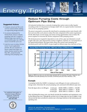 Reduce Pumping Costs through Optimum Pipe Sizing: Office of Industrial Technologies (OIT) Motors Energy Tips Fact Sheet