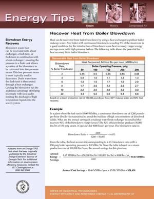 Recover Heat from Boiler Blowdown: Office of Industrial Technologies (OIT) Steam Energy Tips Fact Sheet