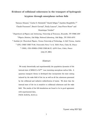 Evidence of Collisional Coherences in the Transport of Hydrogenic Krypton through Amorphous Carbon Foils