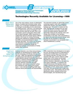 Technologies Recently Available for Licensing - 1999