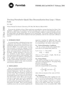 Two-loop perturbative quark mass renormalization from large {beta} Monte Carlo