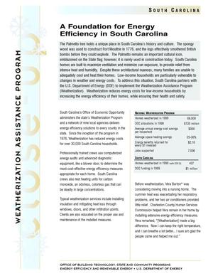 A Foundation of Energy Efficiency in South Carolina: Weatherization Assistance Close-Up Fact Sheet