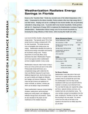 Weatherization Radiates Energy Savings in Florida: Weatherization Assistance Close-Up Fact Sheet