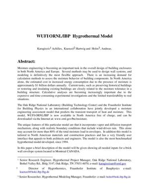 WUFI-ORNL/IBP Hygrothermal Model