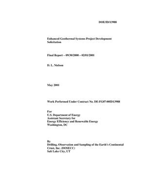 Enhanced Geothermal Systems Project Development Solicitation - Final Report - 09/30/2000 - 02/01/2001