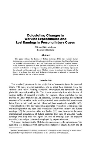 Calculating Changes in Worklife Expectancies and Lost Earnings in Personal Injury Cases