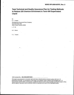 Task Technical and Quality Assurance Plan for Testing Methods to Reduce 235 Uranium Enrichment in Tank 43H Supernatant Liquid