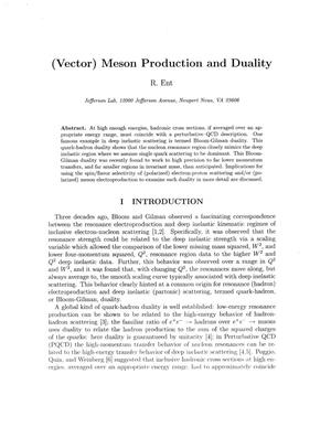 (Vector) Meson Production and Duality