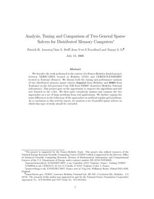 Analysis, tuning and comparison of two general sparse solvers for distributed memory computers