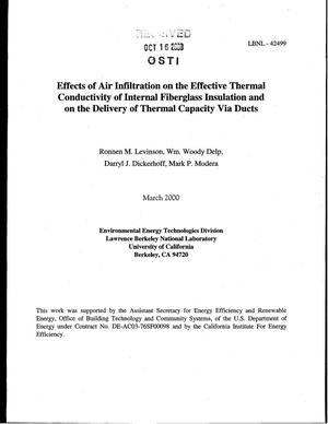Effects of air infiltration on the effective thermal conductivity of internal fiberglass insulation and on the delivery of thermal capacity via ducts