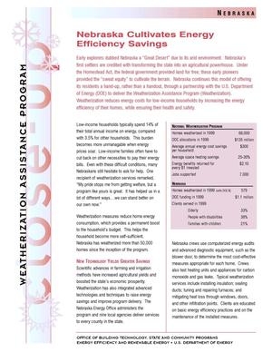 Nebraska Cultivates Energy Efficiency Savings: Weatherization Assistance Close-Up Fact Sheet