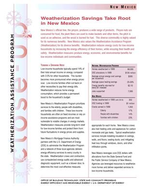Weatherization Savings Takes Root in New Mexico: Weatherization Assistance Close-Up Fact Sheet