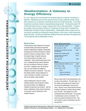 Weatherization: A Gateway to Energy Efficiency; Weatherization Assistance Close-Up Fact Sheet