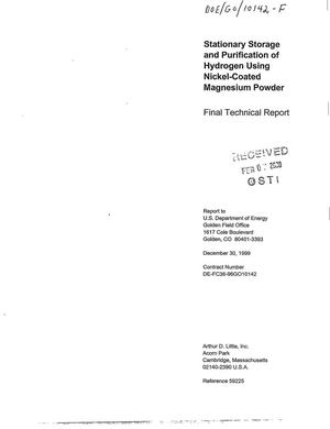 Stationary storage and purification of hydrogen using nickel-coated magnesium powder. Final technical report