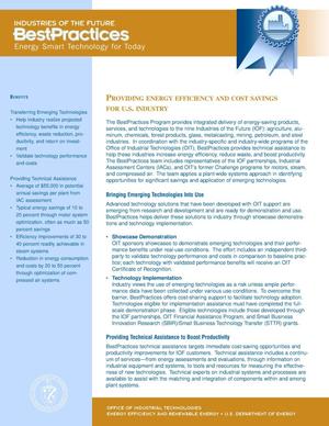 Providing Energy Efficiency and Cost Savings for U.S. Industry: Industries of the Future BestPractices Fact Sheet