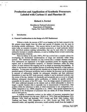 Production and application of synthetic precursors labeled with carbon-11 and fluorine-18