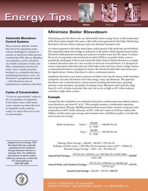 Minimize Boiler Blowdown: Office of Industrial Technologies (OIT) Steam Energy Tips Fact Sheet