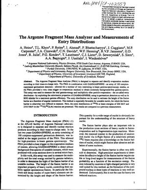 The Argonne fragment mass analyzer and measurements of entry distributions.
