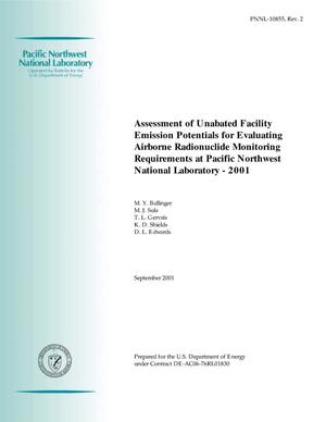 Assessment of Unabated Facility Emission Potentials for Evaluating Airborne Radionuclide Monitoring Requirements at Pacific Northwest National Laboratory - 2001
