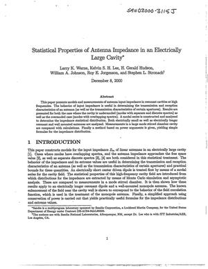 Statistical Properties of Antenna Impedance in an Electrically Large Cavity