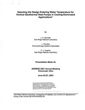 Selecting the Design Entering Water Temperature for Vertical Geothermal Heat Pumps in Cooling-Dominated Applications