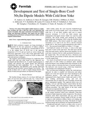 Development and test of single-bore CosJ Nb{sub 3}Sn dipole models with cold iron yoke