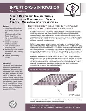Simple Design and Manufacturing Process for High-Intensity Silicon Vertical Multi-Junction Solar Cells: Inventions and Innovation Project Fact Sheet