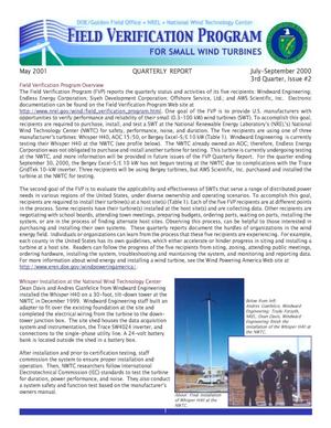 Field Verification Program for Small Wind Turbines, Quarterly Report: 3rd Quarter, Issue No.2, July-September 2000