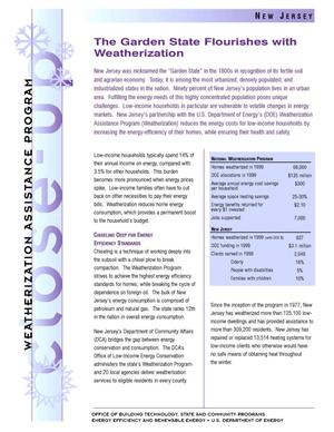 The Garden State Flourishes with Weatherization (New Jersey): Weatherization Assistance Close-Up Fact Sheet