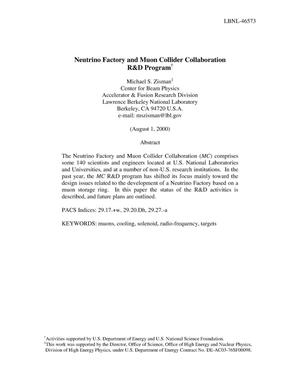 Neutrino Factory and Muon Collider Collaboration R and D Program