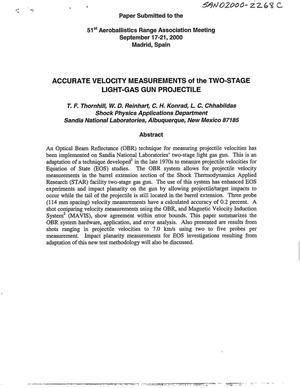Accurate Velocity Measurements of the Two-Stage Light-Gas Gun Projectile