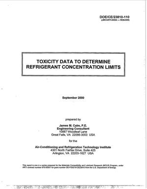 Toxicity Data to Determine Refrigerant Concentration Limits