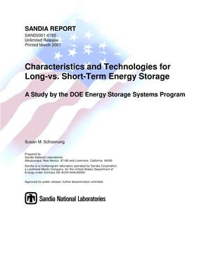 Characteristics and Technologies for Long- vs. Short-Term Energy Storage: A Study by the DOE Energy Storage Systems Program