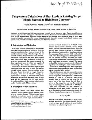 Temperature calculations of heat loads in rotating target wheels exposed to high beam currents.