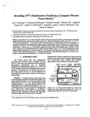 Breeding 10{sup 10}/s Radioactive Nuclei in a Compact Plasma Focus Device
