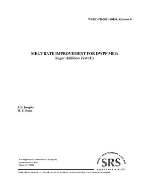 Melt Rate Improvement for DWPF MB3: Sugar Addition Test